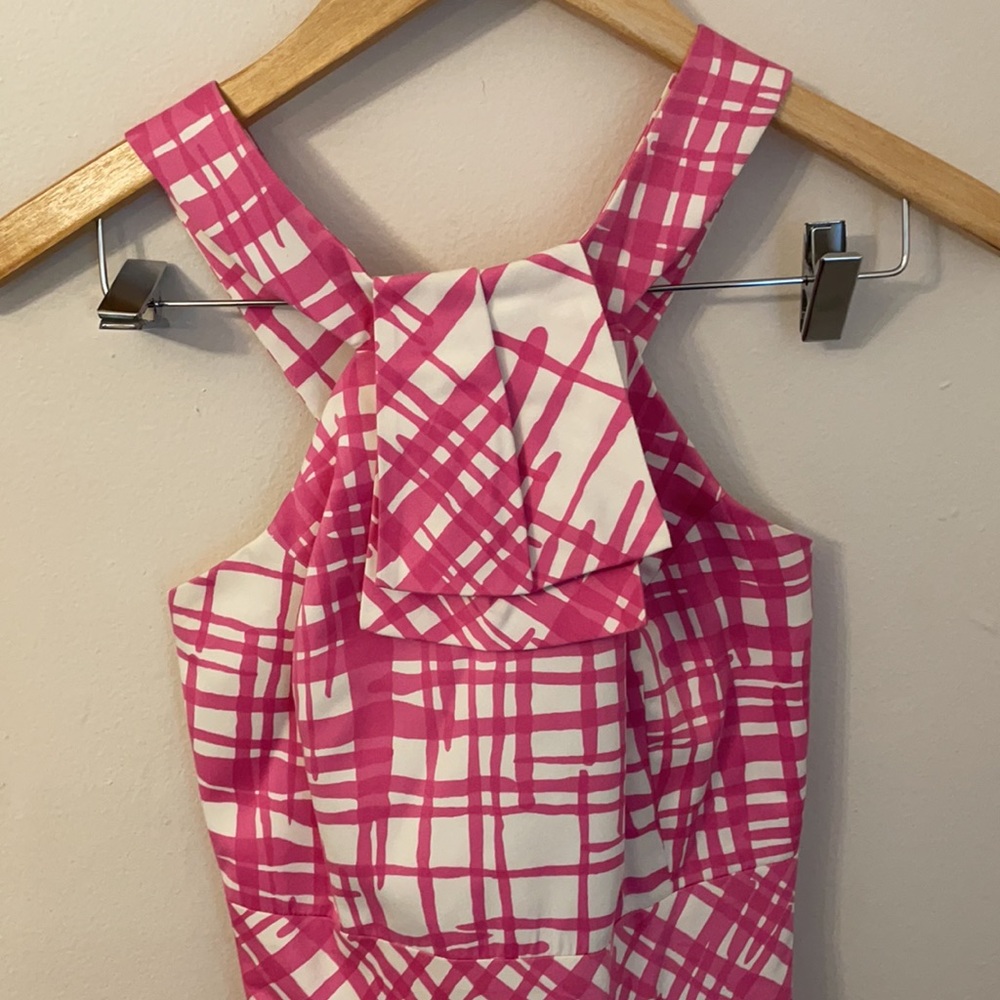 Pink Checkered Ruffle Halter Dress - Picture 2 of 5